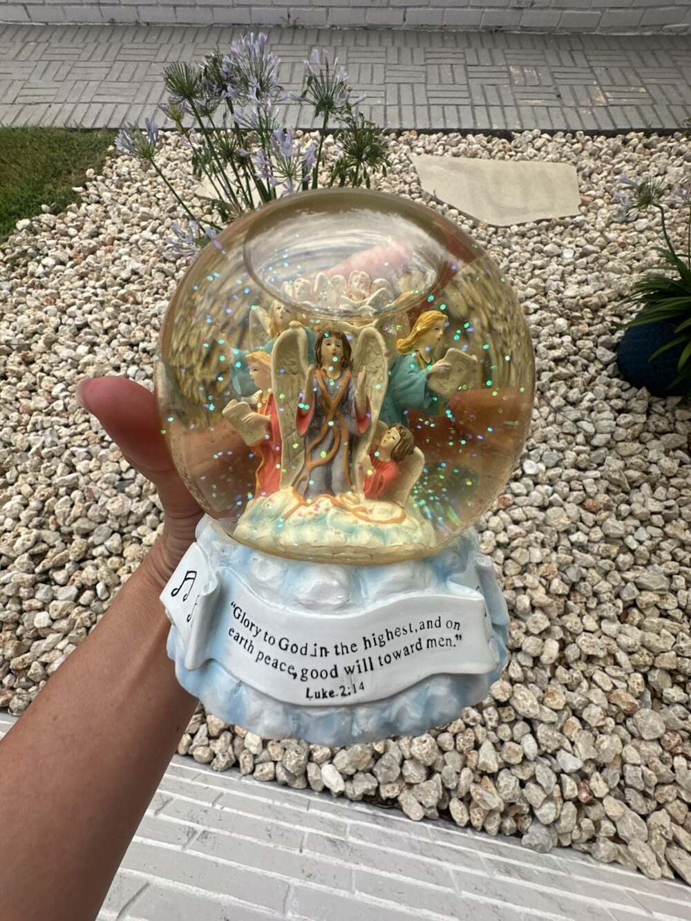 Sierra Gift Company Musical Angel Snow Globe Luke 2:14 Glory to God